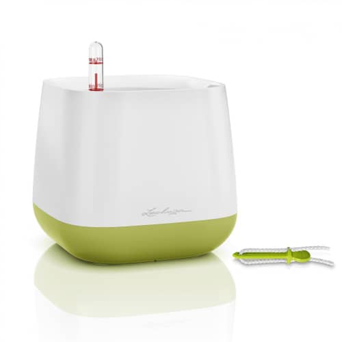 Купить Кашпо Lechuza Pot Yula Complete white/green semi-gloss 17x17x15 см по низкой цене