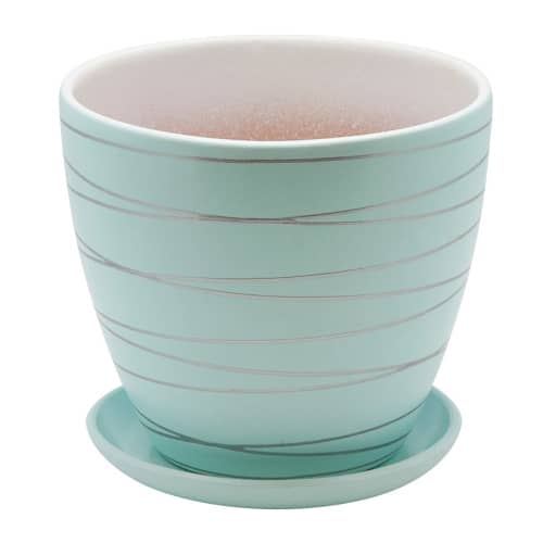 Купить Горшок для цветов с поддоном d17,5 см голубой по низкой цене