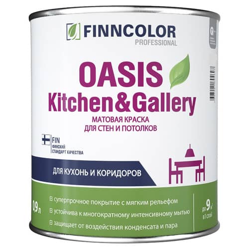Купить Краска моющаяся акриловая матовая Finncolor Oasis Kitchen&Gallery белая 0,9 л по низкой цене