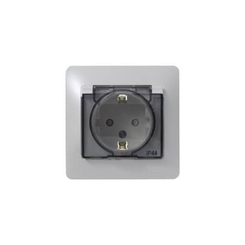 Купить Розетка Schneider Electric Глосса с заземлением с крышкой перламутр по низкой цене