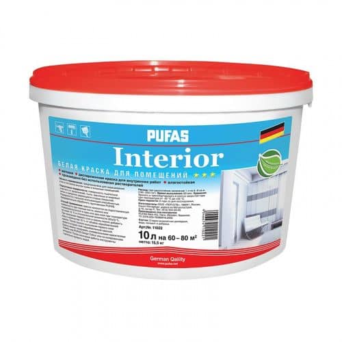 Купить Краска PUFAS  Interior в/д, интерьерная, oснова А, белая 10 л по низкой цене