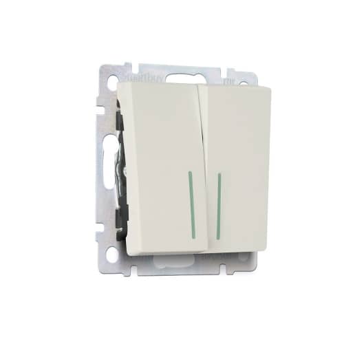 Купить Выключатель двухклавишный Smartbuy Нептун с подсветкой без рамки бежевый по низкой цене