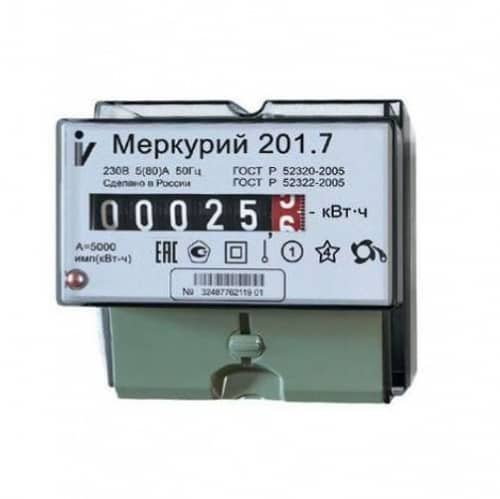 Купить Счетчик "Меркурий" 201.7 1ф 5-60А 1 класс точн. 1 тариф. мех. табло DIN-рейка Инкотекс 32680 по низкой цене