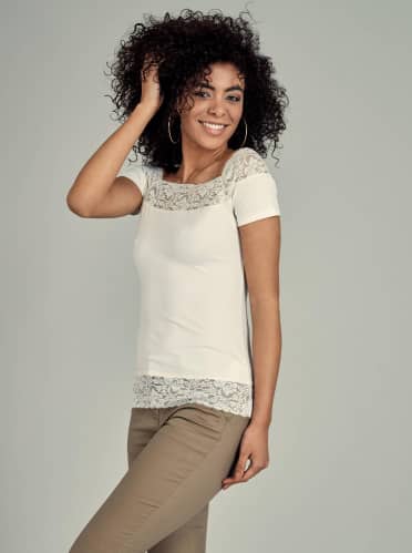 Купить Футболка Piazza Italia 25995 кружевная, белая по низкой цене