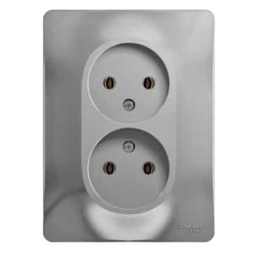 Купить Розетка двойная Schneider Electric Глосса без заземления алюминий по низкой цене