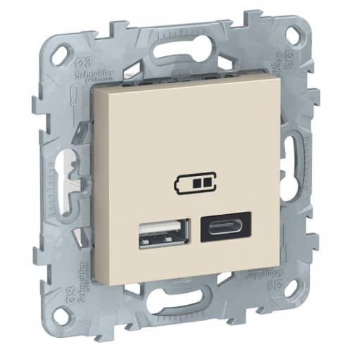 Купить Розетка USB 2-м UNICA NEW тип А+С 5В/2400мА беж. SchE NU501844 по низкой цене
