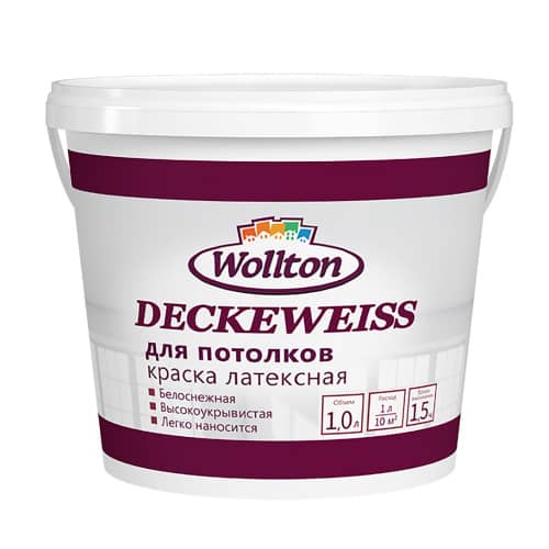 Купить Краска для потолка латексная Wollton Deckeweiss белая 1 л по низкой цене