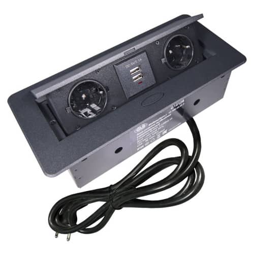 Купить Блок розеток выдвижной GLS 2 розетки + 2 USB с кабелем 2 метра горизонтальный по низкой цене