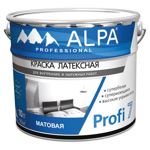 Купить Краска моющаяся латексная Alpa Profi 7 белая 10 л по низкой цене