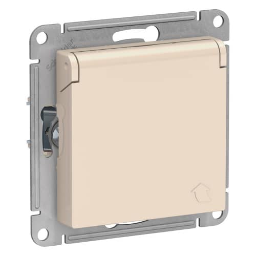 Купить Розетка Schneider Electric Атлас Дизайн с заземлением со шторками с крышкой без рамки бежевая по низкой цене