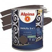 Купить Эмаль Alpina 3 в 1 RAL 8017 по ржавчине шоколадная 0,75 л по низкой цене