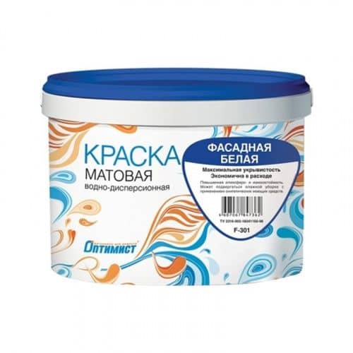 Купить Краска Оптимист F301 в/д, фасадная, белая, матовая 4,5 кг по низкой цене