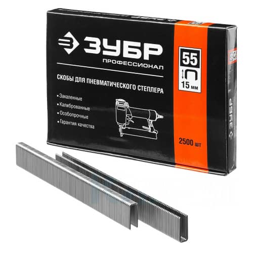 Купить Скобы тип 55 для пневмостеплера 6,0 х 15 мм ЗУБР ПРОФЕССИОНАЛ 2500 шт по низкой цене