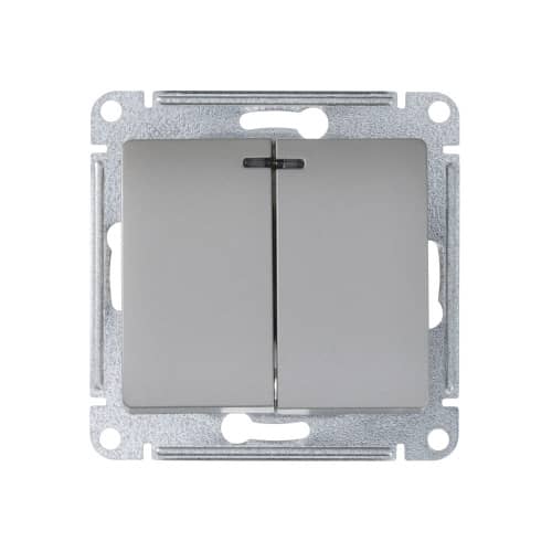 Купить Выключатель двухклавишный Schneider Electric Глосса с подсветкой без рамки платина по низкой цене