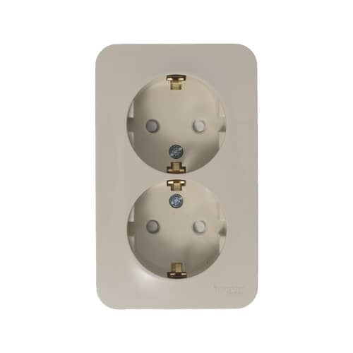 Купить Розетка двойная Schneider Electric Бланка с заземлением бежевая по низкой цене