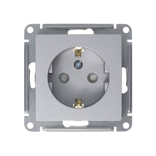 Купить Розетка Schneider Electric Атлас Дизайн с заземлением со шторками без рамки алюминий по низкой цене