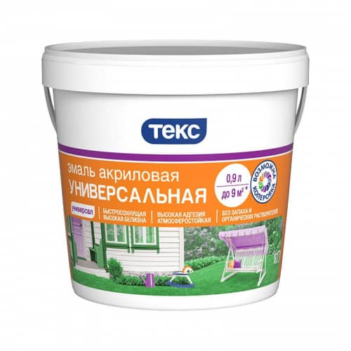 Купить Эмаль ТЕКС Универсал акриловая, универсальная, матовая, белая 0,9 л по низкой цене