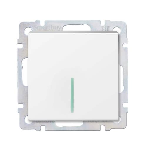 Купить Выключатель одноклавишный Smartbuy Нептун с подсветкой без рамки белый по низкой цене