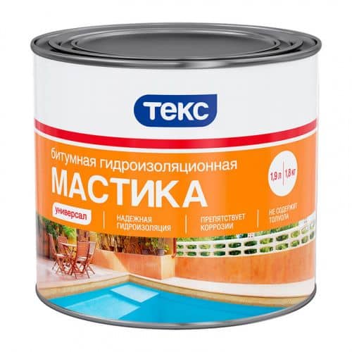 Купить Мастика ТЕКС битумная, гидроизоляционная, антикоррозионная, 1,8 кг по низкой цене