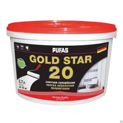 Купить Краска PUFAS GOLD STAR 20 А акрилатная полуматовая 2,7 л по низкой цене