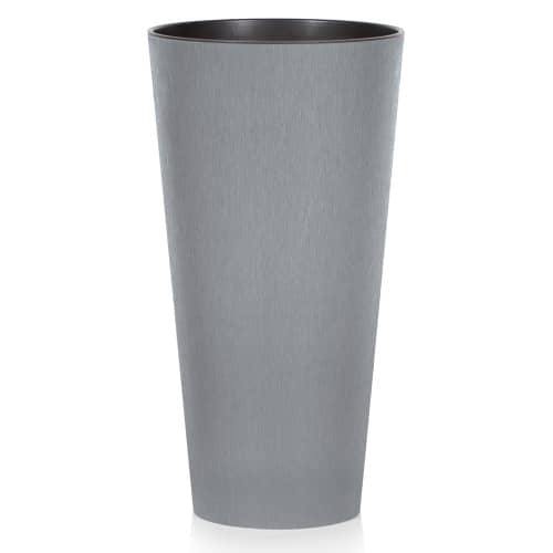 Купить Кашпо пластиковое со вставкой TUBUS SLIM BETON 25х25х47,6 см серое по низкой цене