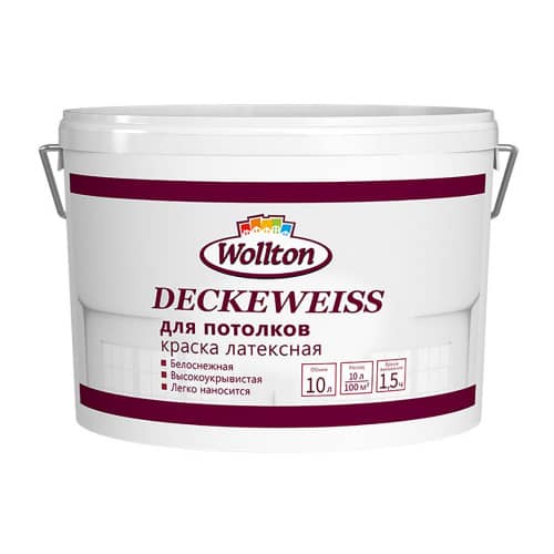 Купить Краска для потолка латексная Wollton Deckeweiss белая 10 л по низкой цене