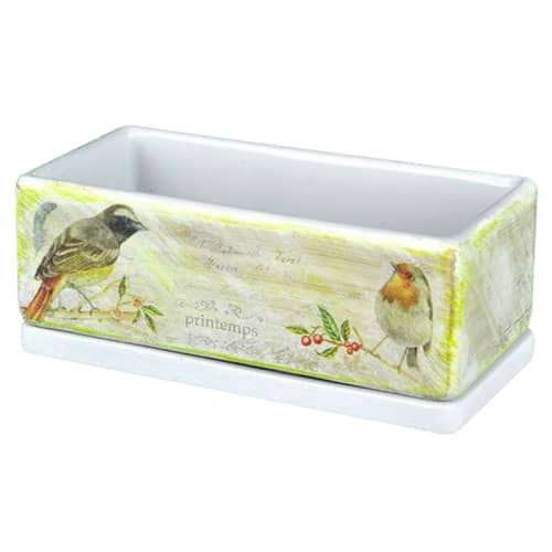 Купить Горшок керамический Кактусник Птички 24х12х9 см по низкой цене