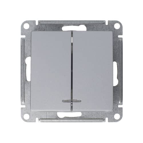 Купить Выключатель двухклавишный Schneider Electric Атлас Дизайн с подсветкой без рамки алюминий по низкой цене