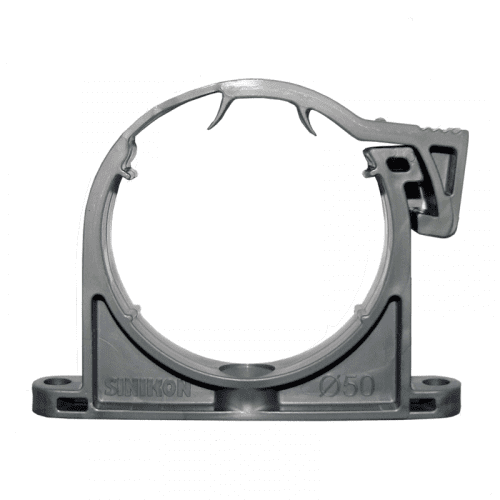 Купить Хомут пластиковый с верхней защелкой для канализационных труб d=50мм, серый по низкой цене