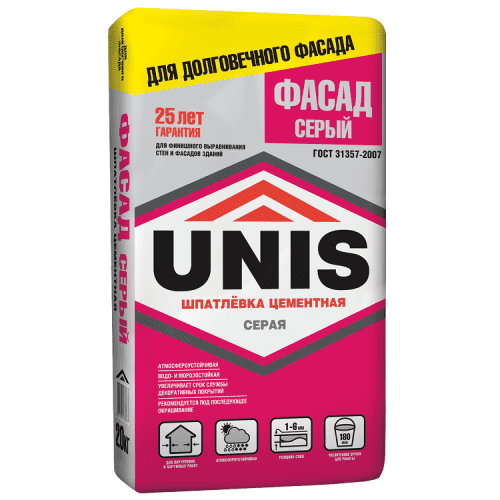 Купить Шпатлевка Unis Фасад цементная серая 20 кг по низкой цене