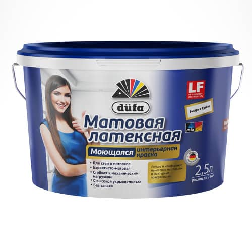 Купить Краска интерьерная dufa Матовая Латексная база 1 белая 2,5 л по низкой цене