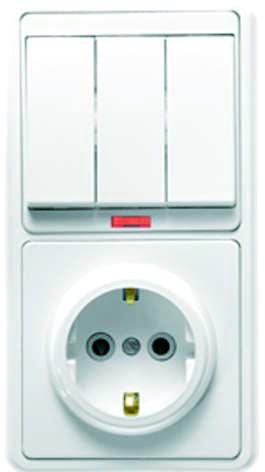 Купить Блок БКВР-054 Бэлла (3-кл. выкл. с подсветкой + розетка с заземл.) бел. Кунцево 5845 по низкой цене