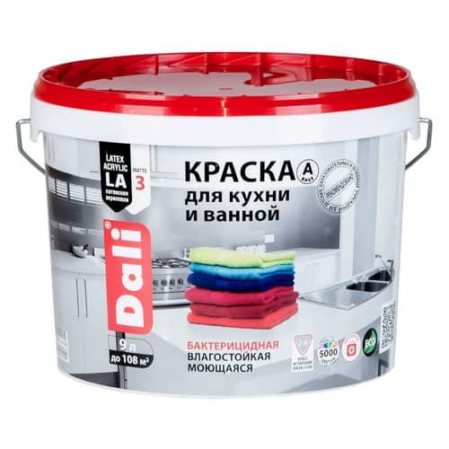 Купить Краска для ванной и кухни латексная Dali Professional белая 9 л по низкой цене