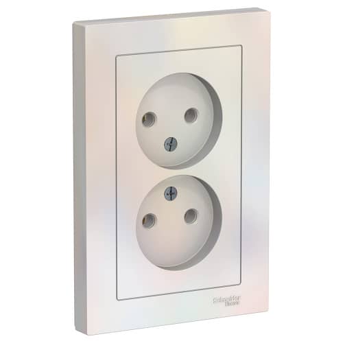 Купить Розетка двойная Schneider Electric Атлас Дизайн без заземления с рамкой жемчуг по низкой цене