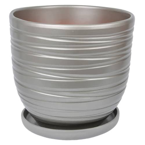 Купить Горшок керамический Рельеф с поддоном D21,5 см металлик по низкой цене