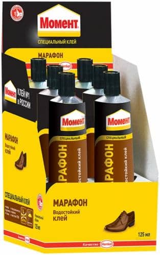 Купить Клей Henkel Момент Марафон обувной в шоу боксе 6 шт туба 125 мл по низкой цене
