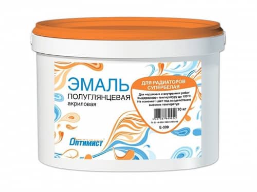 Купить Эмаль Оптимист E309 для радиаторов акриловая супербелая 1 кг по низкой цене