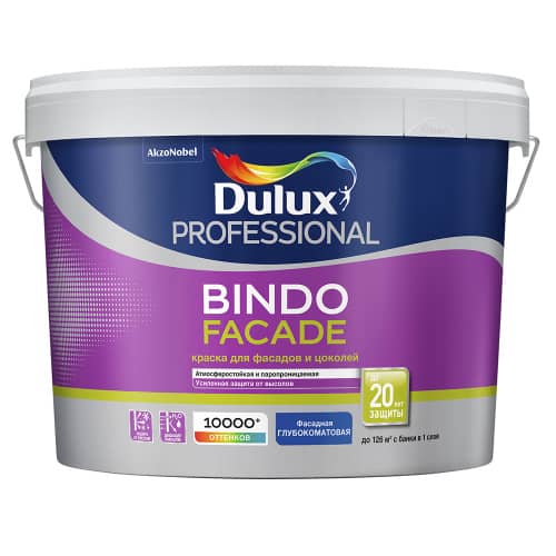 Купить Краска фасадная латексная для цоколей Dulux Bindo Facade белая 9 л по низкой цене